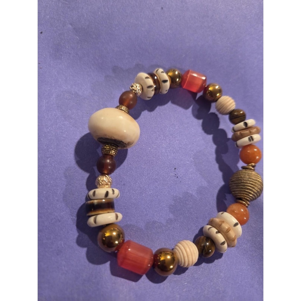Amber Camel And Yak Bone Carnelian Wire Bracelet